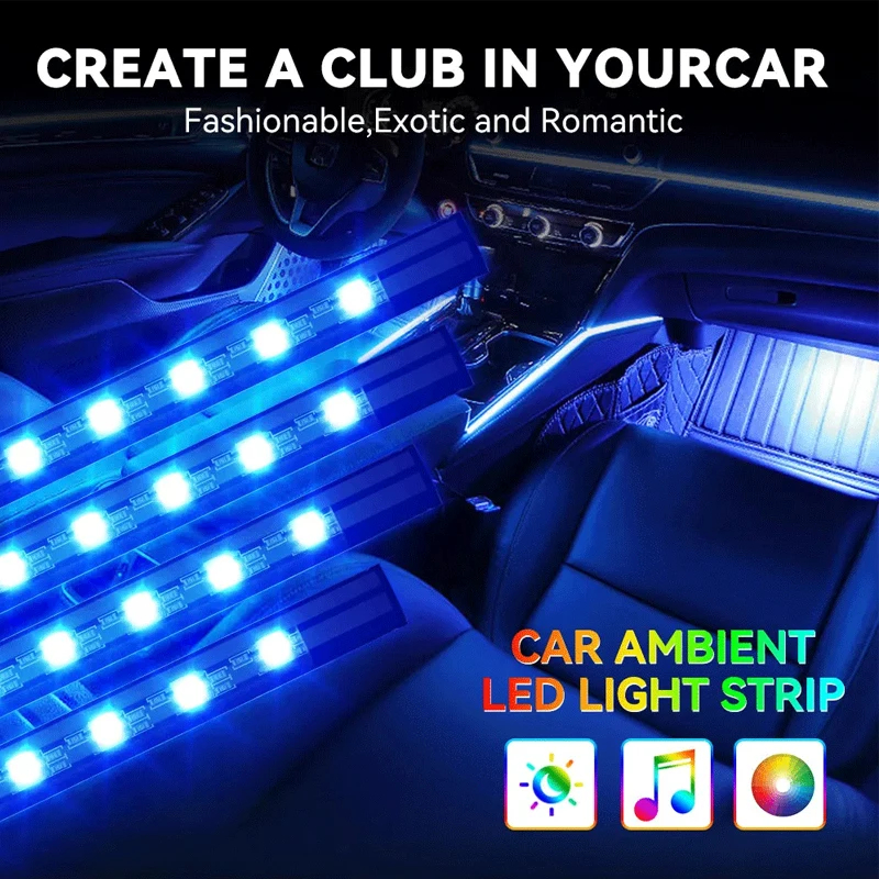 Lámpara LED de pie ambiental para Interior de coche con Control remoto inalámbrico USB, lámpara de neón de ambiente decorativo automático, barra LED, accesorios para coche