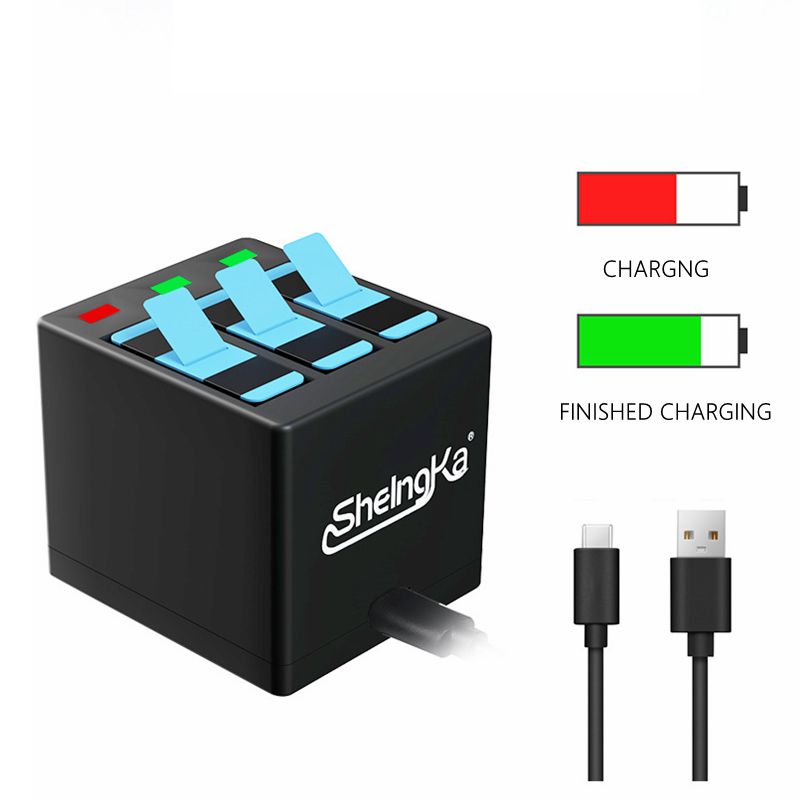 Original SheIngKa Hero8/7/6/5 Smart IC Battery+3 Slot Storage Charger For GoPro Hero 5 6 7 Hero 8 Black Battery Accessories