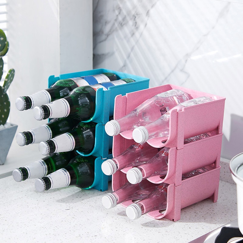 Free-Standing Plastic Water Bottle Wine Rack Storage Organizer Stackable Rack for Kitchen Countertops Pantry Fridge YU-H