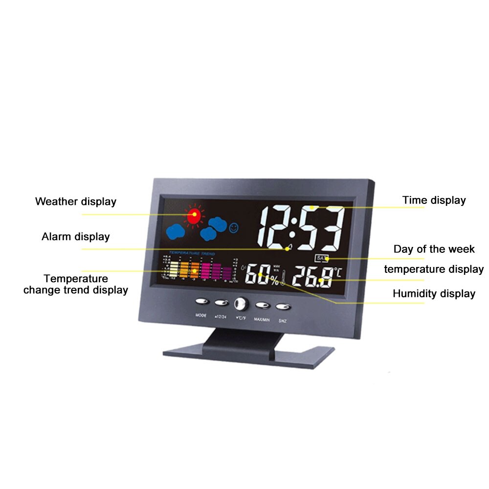 Weather Clock Color Screen LCD Digital Display Thermometer Humidity Meter Wireless Clock Colorful LCD Alarm Calendar Weather