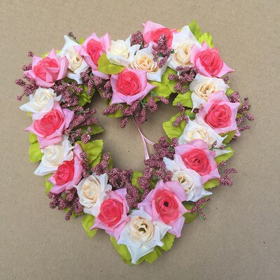 Heart-Shaped Rose Door Wall Hanging Wreaths Wedding Festival Decoration Road Lead Rose Flower Wreath Festival Supplies: pink