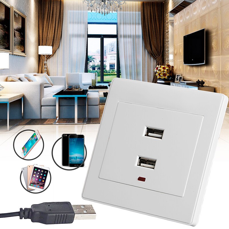 Dual Usb Stopcontact Lader Ac/Dc Power Adapter Plug Outlet Plaat Panel 220V Stopcontacten