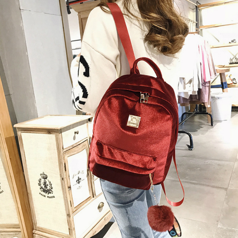 Frauen Rucksack Samt Band Große Schule Taschen für Teenager Mädchen Hairball College Rucksack Bagpack Reisetasche Rucksack Mochila