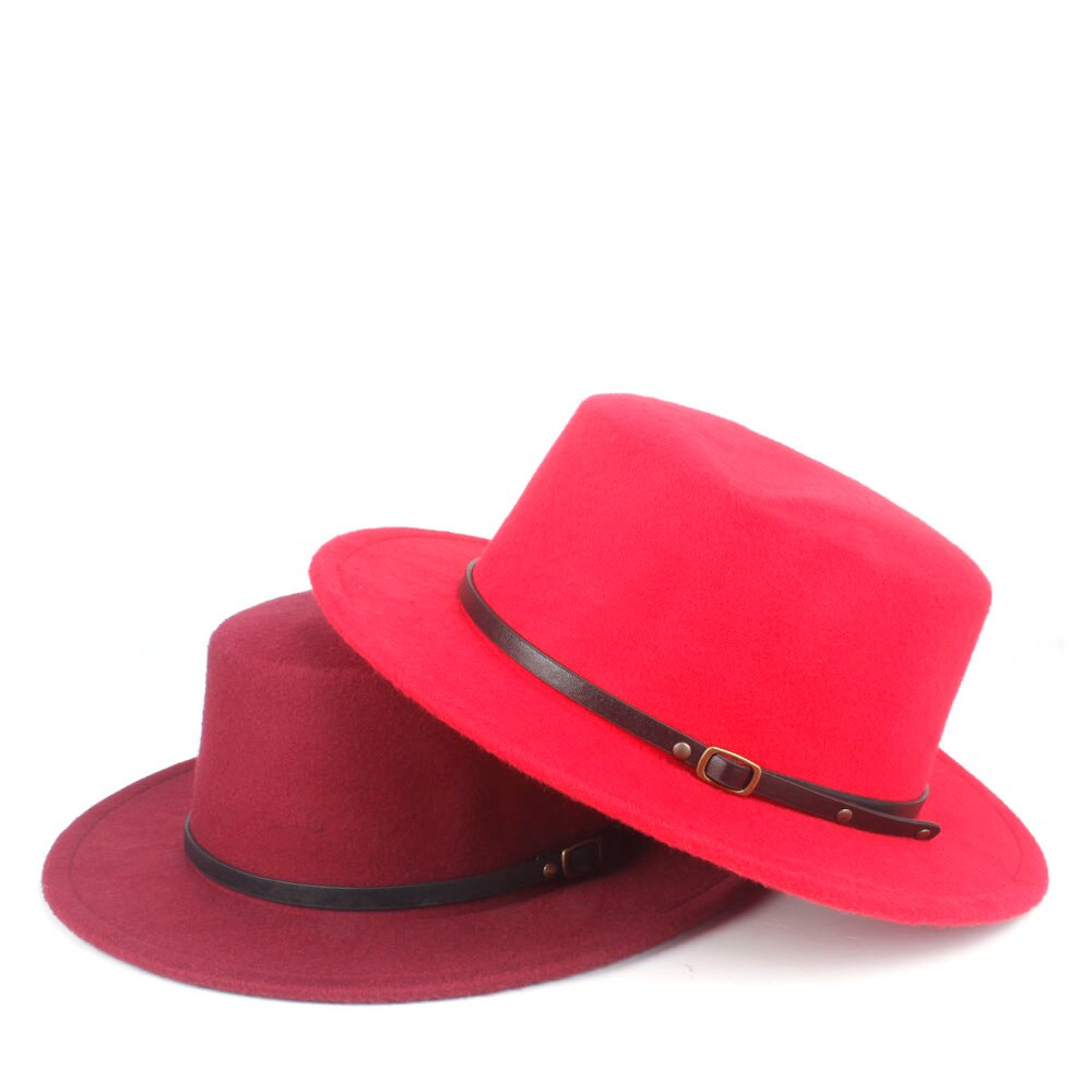 Men Women Flat Top Hat Winter Casual Hat Wool Trilby Fedora Hat Wide Brim Hat Size 56-58CM