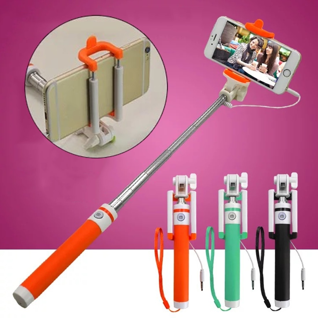 Colorido palo selfie con cable, palo selfie plegable, palo selfie Universal a la para teléfono móvil
