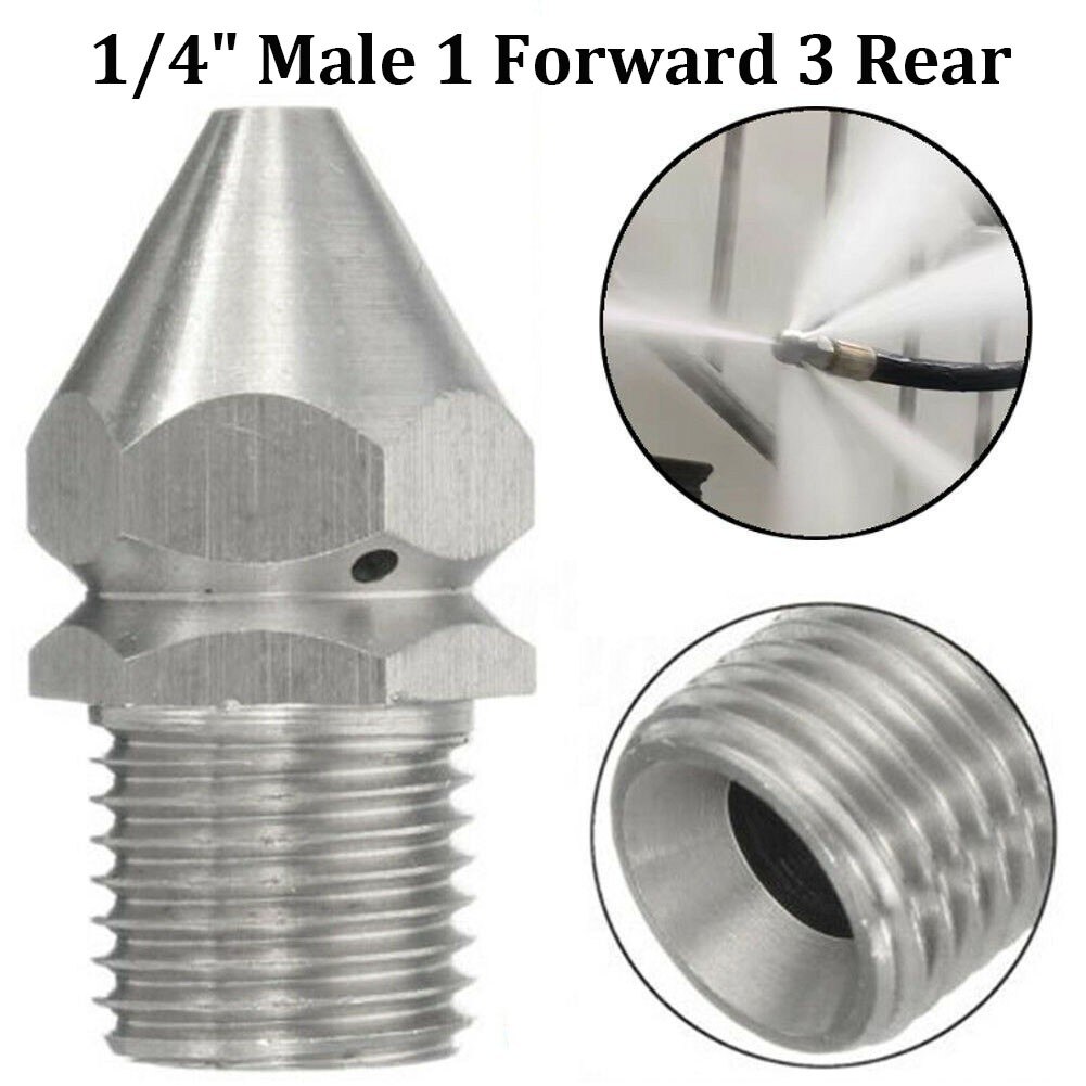 1*Cleaning Nozzle High Pressure Cleaner Drain Sewer Cleaning 06 Nozzle Jet 1/4'' Male 1 Forward 3 Rear Pressure Washer Parts