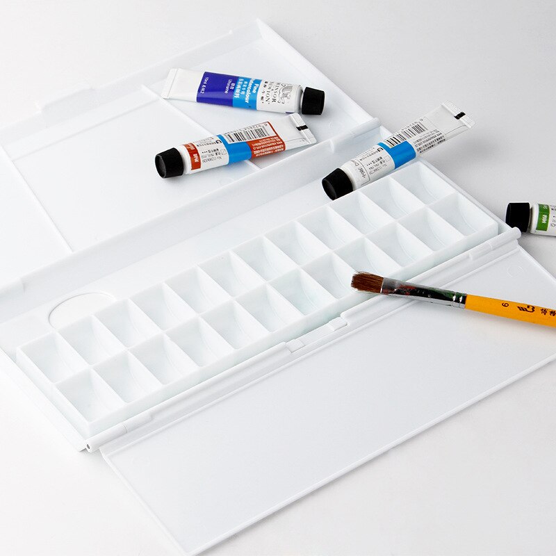 EZONE 24 Grid Folding Palette Plastic Watercolor Painting Box Palette Artist Color Mixer School Office Art Supply