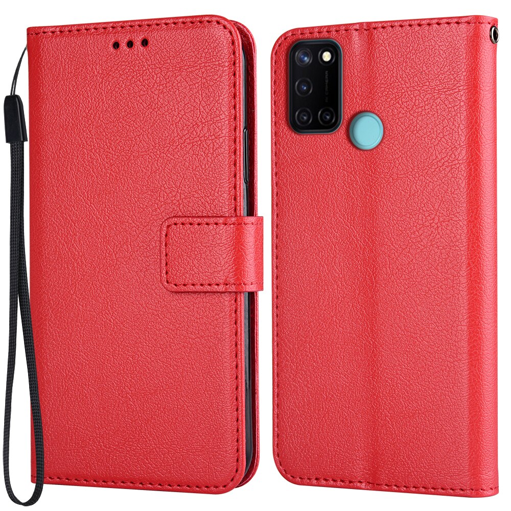 Flip Wallet PU Leather Case For Realme 7i (India Funda Stand Business Phone Holster Stripe Protect Cover: K-wallet-Red