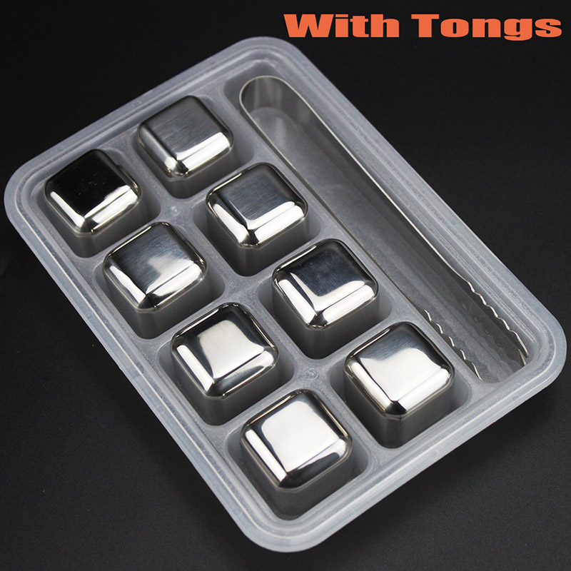 Cubos de hielo de acero inoxidable piedras de whisky piedras de enfriamiento reutilizables rocas para bebida vino cerveza mantener su bebida fría más tiempo: Square 8 pcs
