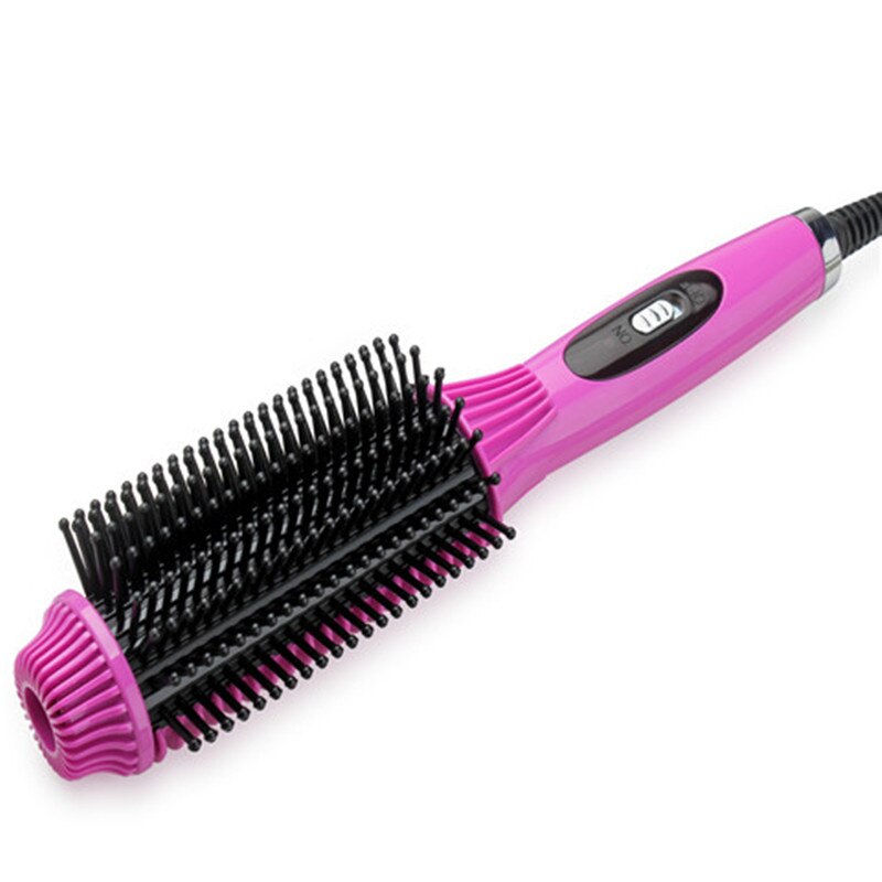 Plancha de pelo giratoria de calentamiento rápido, cepillo eléctrico recto de pelo portátil, peine de peinado instantáneo, rizador y alisado: Rose color / US