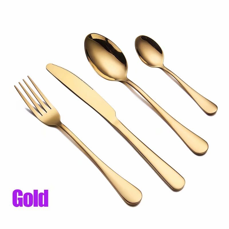 Spklifey Goud Serviesje Bruiloft Gouden Reizen Bestek Set Roestvrij Staal Diner Mes Vork Scoops Zilverwerk: gold