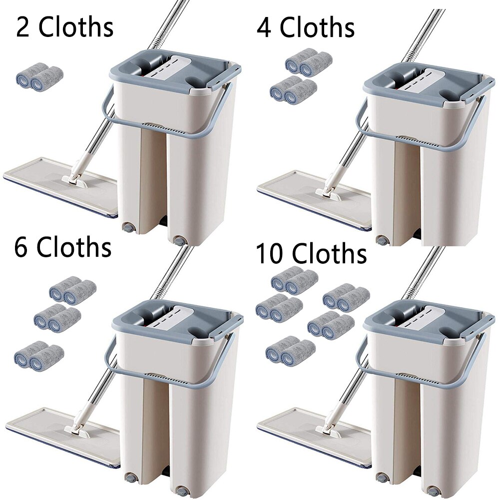 Handfree Tool Home Floor Cleaning Squeeze Rebound Automatic Kitchen Bucket Replacement Cloth Space Saving Manual Flat Mop Set