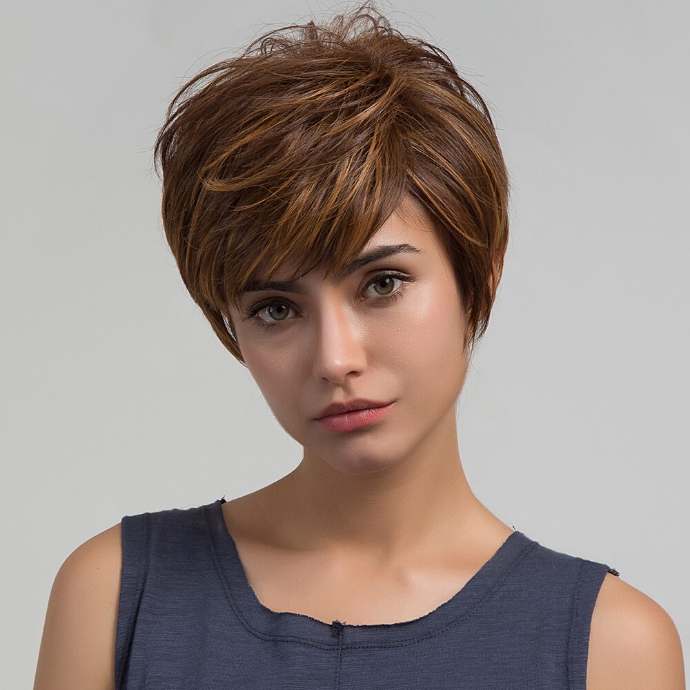 Element Short Straight Ombre Light Brown to Blonde Color Synthetic Pixie Cut Wigs for White/Black Women Daily Wear: ss103-1