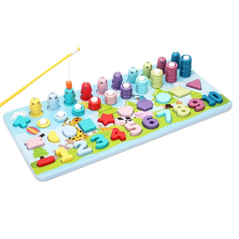 Educational Wooden Toys Children Matching Board Math Fishing Children's Wooden Toy Counting Geometry Shape Match: Default Title