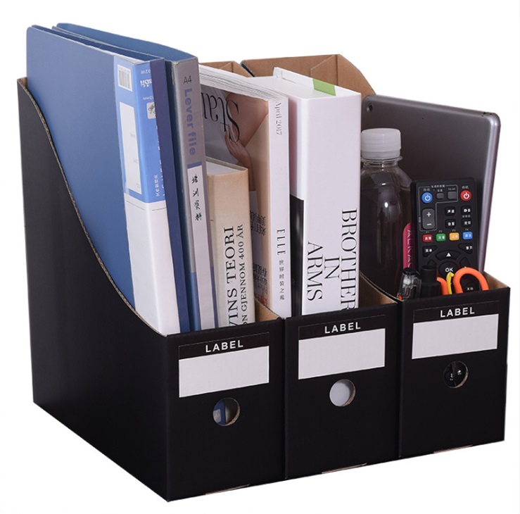 LOAAO Eco-Friendly Cardboard table organizer box office file box holder book storage box Home Storage Organization: 3pcs black