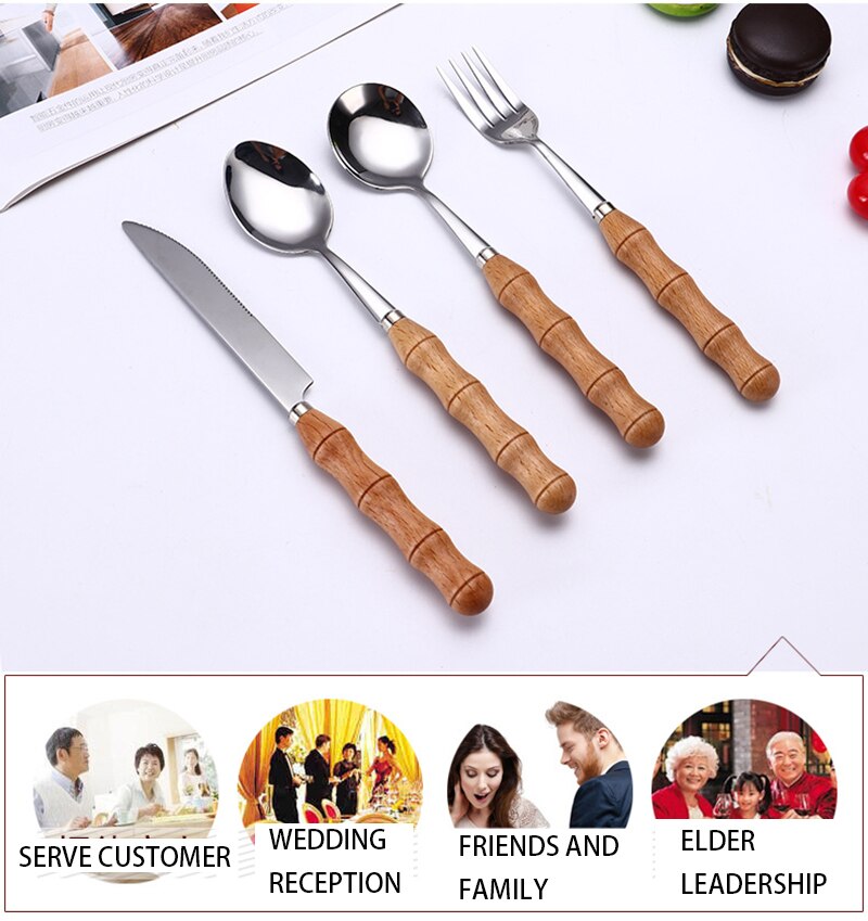 Yomdid 1pc middags kniv gaffel skje med tre håndtak rustfritt stål bestikk western food dessert servise gaffel skje servise