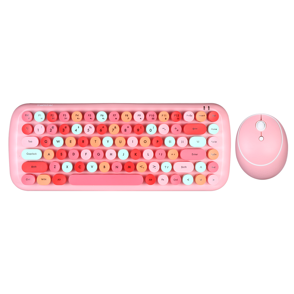 Mofii CANDY Keyboard Mouse Combo 2.4G Wireless Mixed Color 84 Key MiniKeyboard Mouse Set with Circular Punk Key Caps: pink