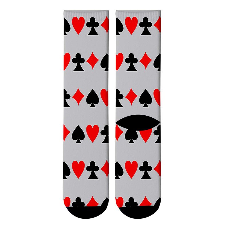3d trykte pokerkort mannskapssokker menn gal morsomme nyhet mønster fottøy lange sokker tilfeldig kode spill musikk tube sokker