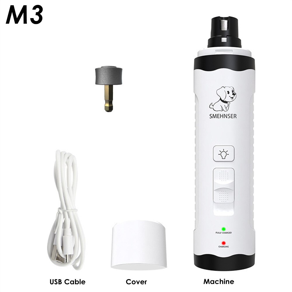 Cortaúñas para perros, cortador eléctrico para perros pequeños y grandes, amoladora de uñas con luz LED, recortador de aseo silencioso para uñas: M3 Add 1 Head