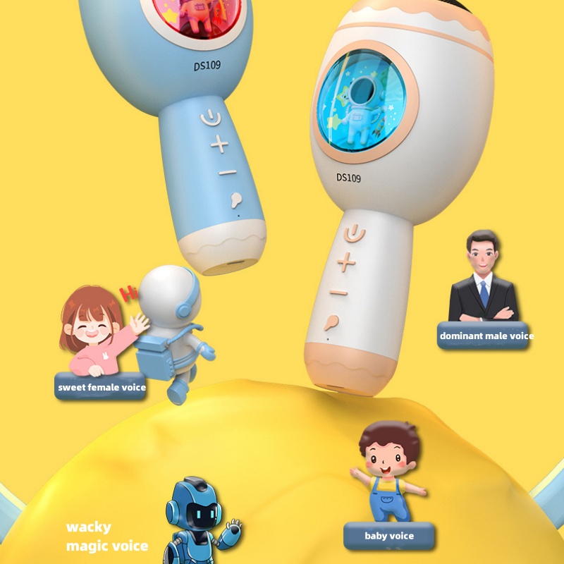 Mini Wireless Bluetooth Microphone Cartoon Microphone Speaker All-in-one Voice Changing Colorful Light Speaker Portable Home KTV