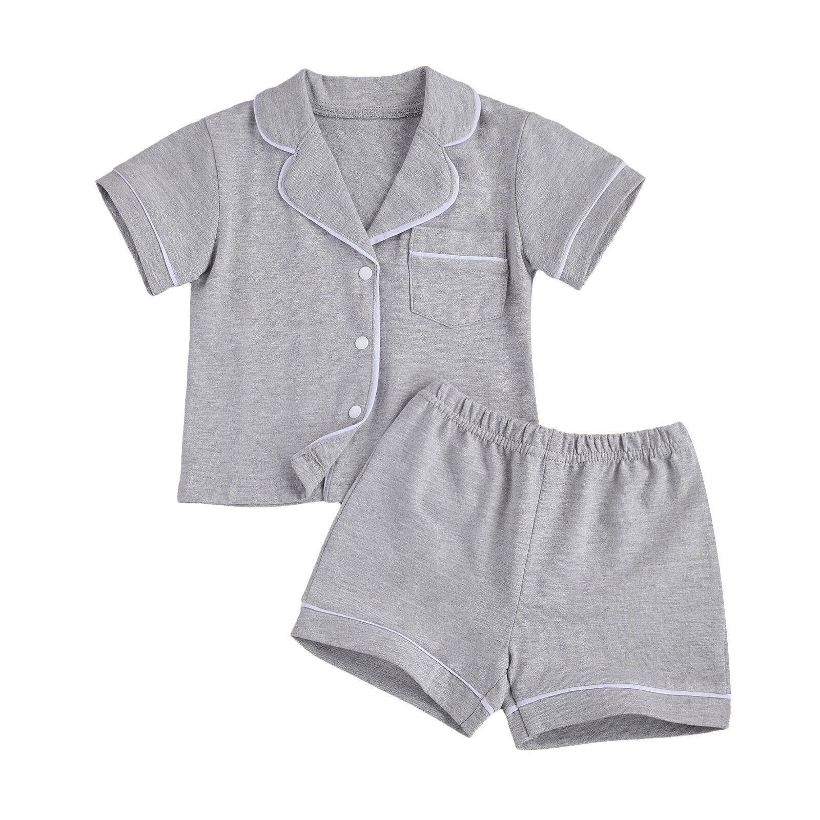 Citgeett Sommer Solide 1-7Y freundlicher Baby Mädchen Jungen Schlafanzug 2Stck einstellen Tasche Einreiher Kurzarm oben + kurze Hose nachtwäsche einstellen: C / 6T