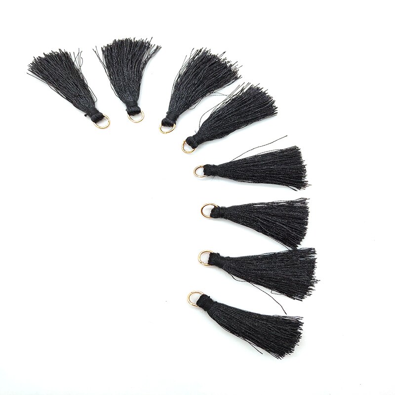 10 Pcs Silky Handmade Soft Craft Mini Tassels with Loops for Jewelry Making, DIY Projects, Bookmarks Accessories: Black
