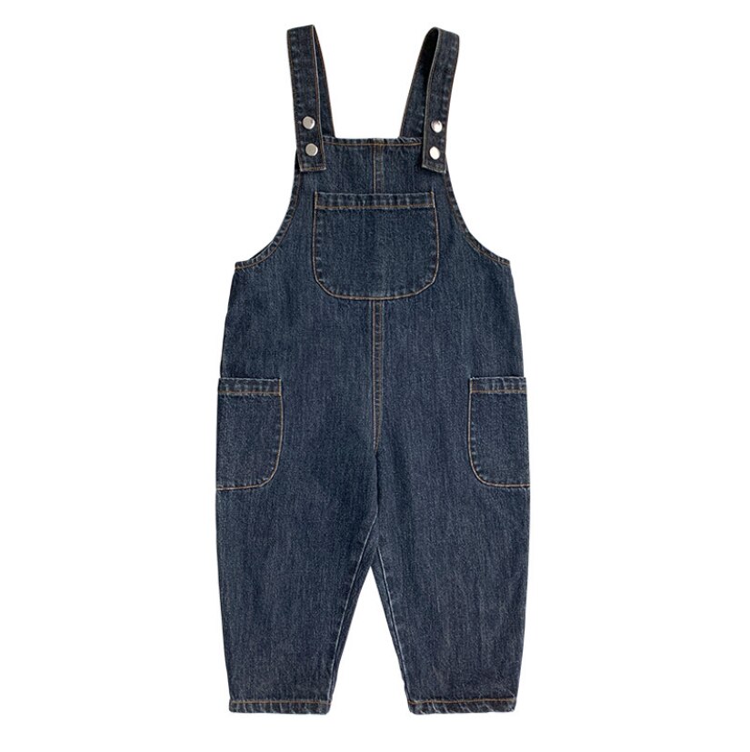 Peto vaquero informal para niños de 1 a 6 años, pantalones de algodón suave que combinan con todo, color sólido, otoño: Dark Blue / 5T