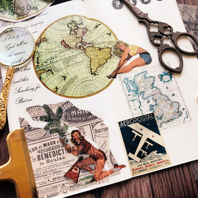 Retro Earth Map Printed Vellum Self-adhesive Paper Stickers For Scrapbooking DIY Card Making Handmade Crafts