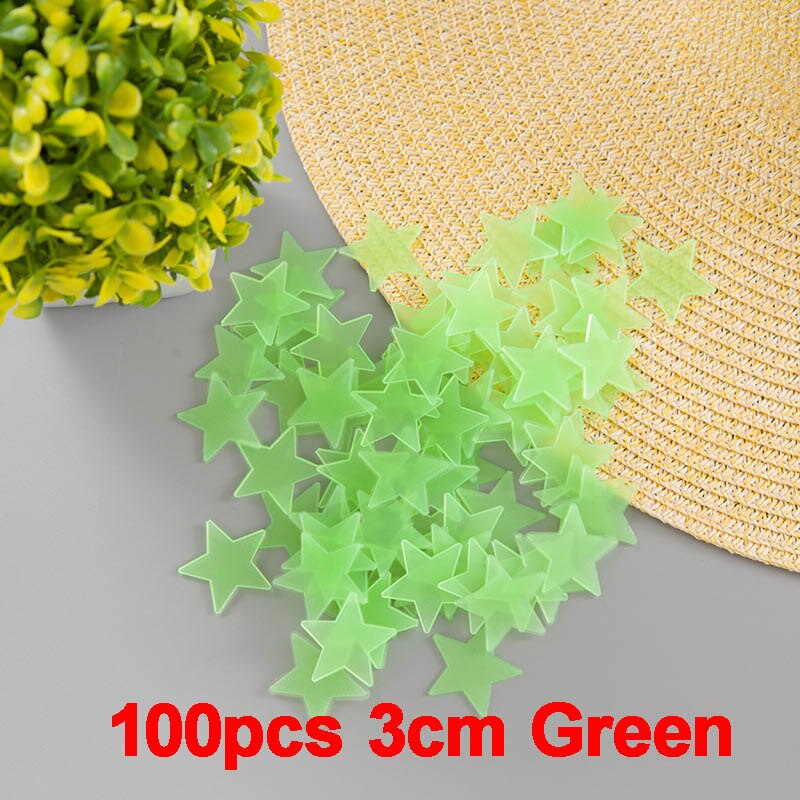 100pcs/Bag 3D Stars Glow In The Dark Stickers Luminous Fluorescent Stickers Toys For Children Party Room Bedroom Ceiling Decor: Green