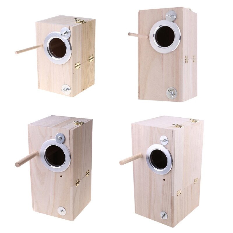 Wooden Bird Nesting Breeding Box House Parakeet Mating Case with Clear Window for Cockatiel Finch Canaries Lovebird Parrotlet