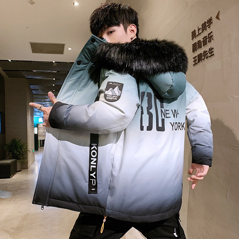 Pelskrage for menn vindtett parkas vinterjakker hette tykk jakke menn tykk uformelt yttertøysjakke plus size jakke: Grønn / M