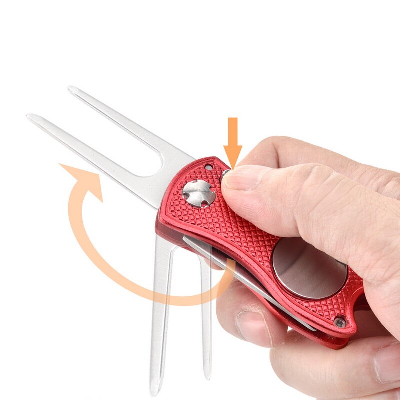 Stainless Steel Golf Divot Repair Switchblade Tool Pitch Groove Cleaner Magnetic Golf Pitchfork Putting Green Fork Golf Training