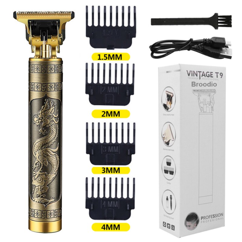 Cortadora de pelo eléctrica T9 para hombre, máquina de corte de pelo con pantalla LCD, recargable por USB, Vintage: M40-Dragon