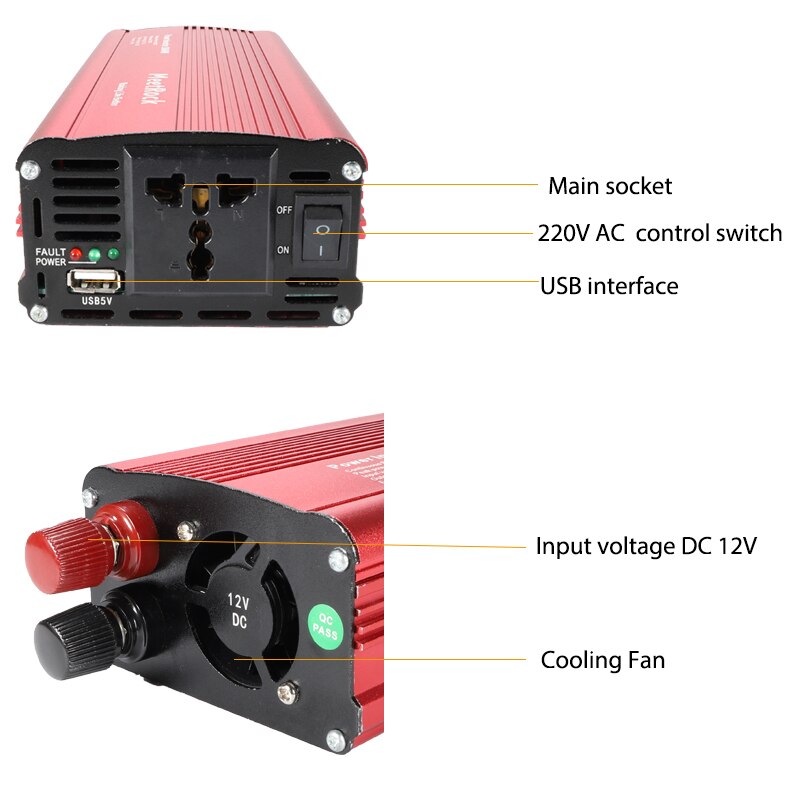 Inverter 12v 220v USB 2000W Watt DC 12V to AC 220V Portable Car Power Inverter Charger Converter Adapter Modified Sine Wave