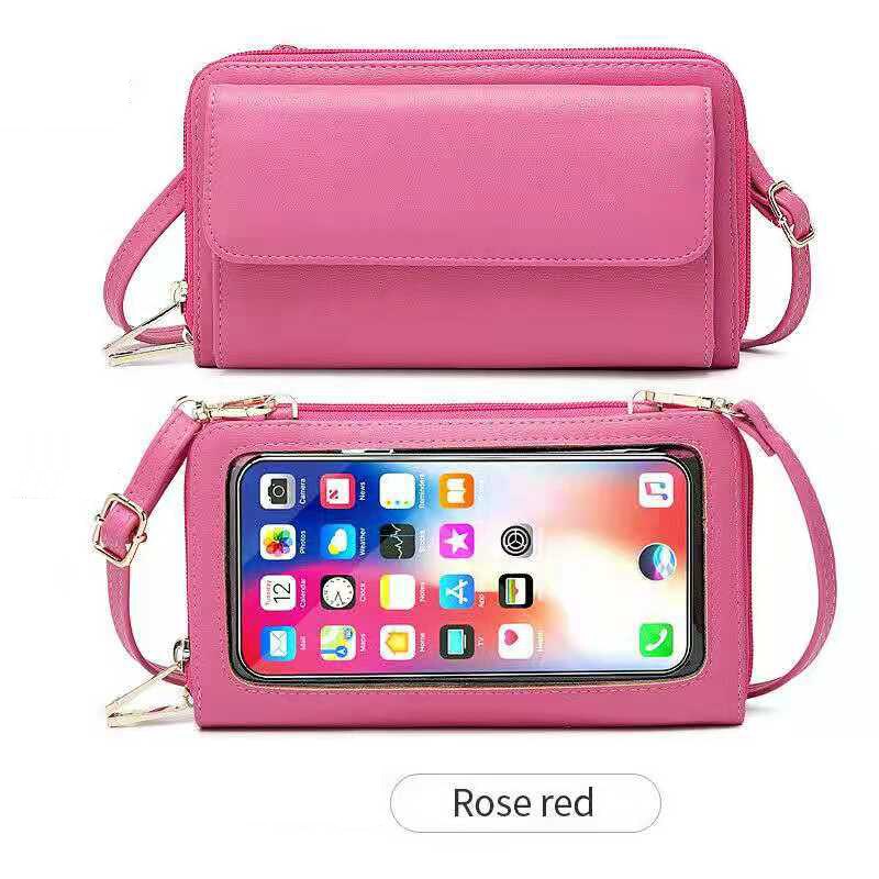 Touch Screen da donna borsa a tracolla sottile borsa per cellulare piccola custodia Rfid Smart portafoglio lungo Designer di marca Flip borse da polso blu: Rose Red