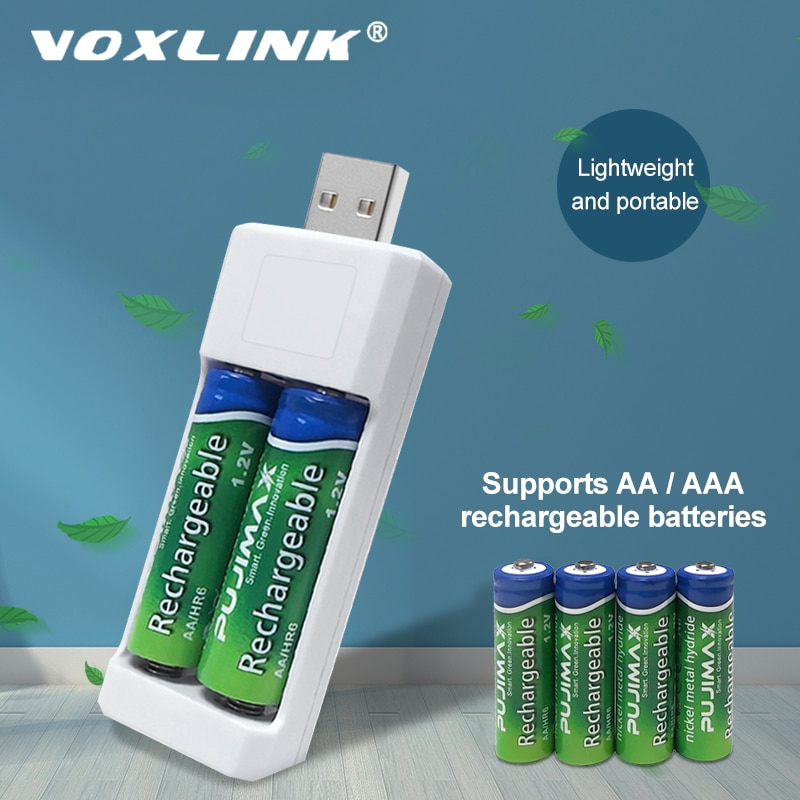 Voxlink Usb Batterij Oplader 2 Slots Voor Aa/Aaa Oplaadbare Batterijen Oplader Voor Afstandsbediening Microfoon Camera Digitale Muis