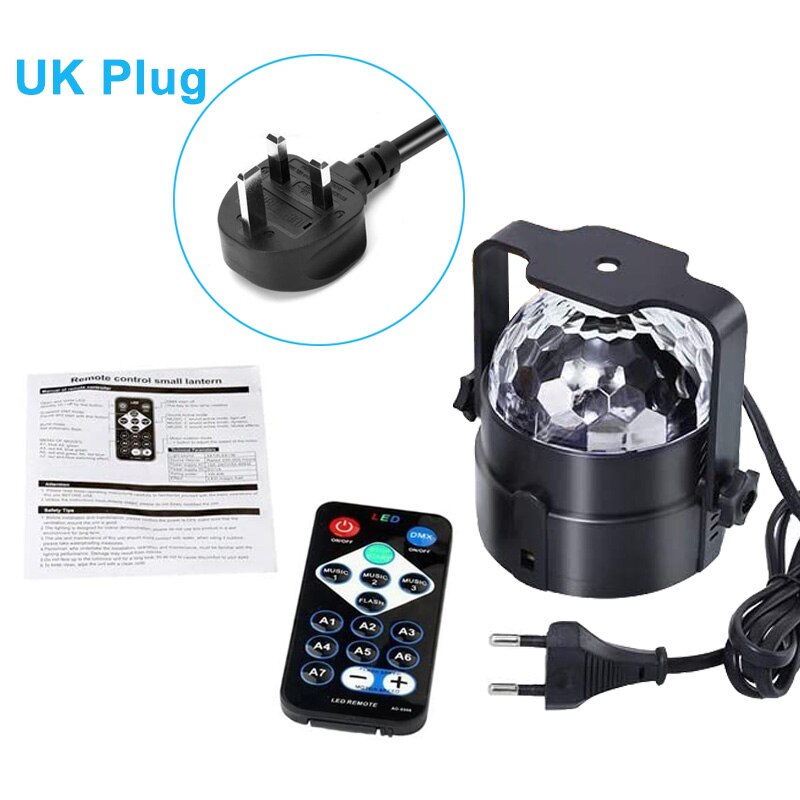 Illuminazione per feste RGB DJ Disco Ball Lights suono attivato stroboscopico LED proiettore lampada festa di compleanno Car Bar Karaoke decorazioni natalizie: UK Plug