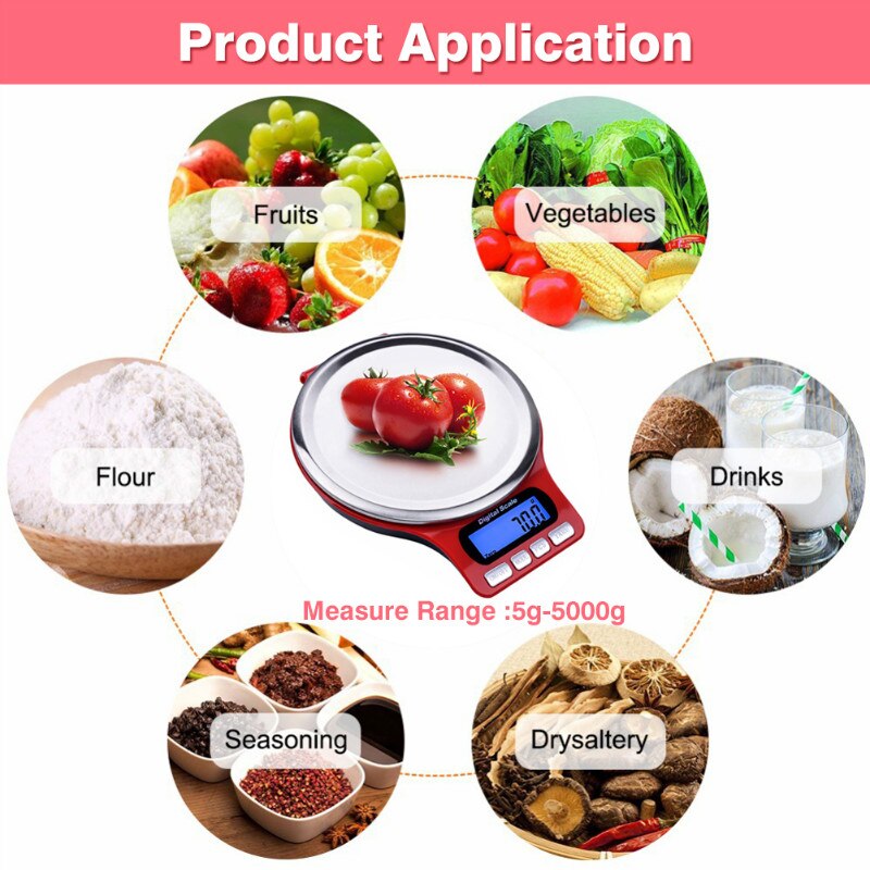 Stainless Steel Platform Kitchen Scale LCD Digital Food Scale With tare function Ultra-thin Mini Weighing Scale 5Kg/1g 3Kg/0.1g