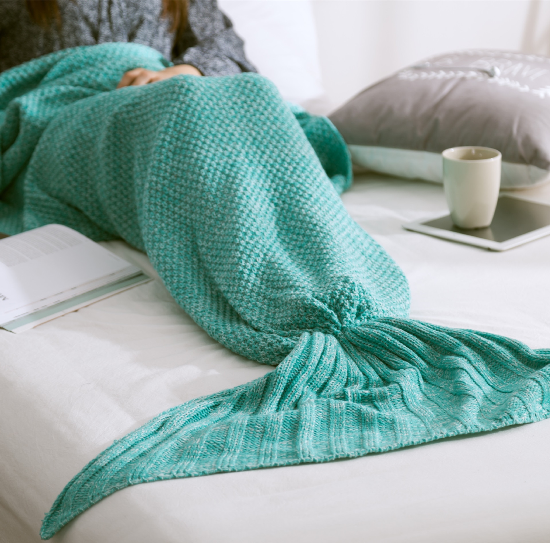 Manta de cola de sirena hilo de punto de ganchillo hecho a mano Memaid manta de los niños a la cama de Super sueño reparador cama