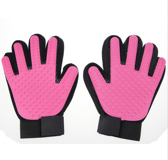 Guantes para cepillar pelo de perro mascota, para limpieza de mascotas, peine de masaje, suministro de limpieza de dedos, guantes para pelo de gatos domésticos, guante para Animal: Rojo / left