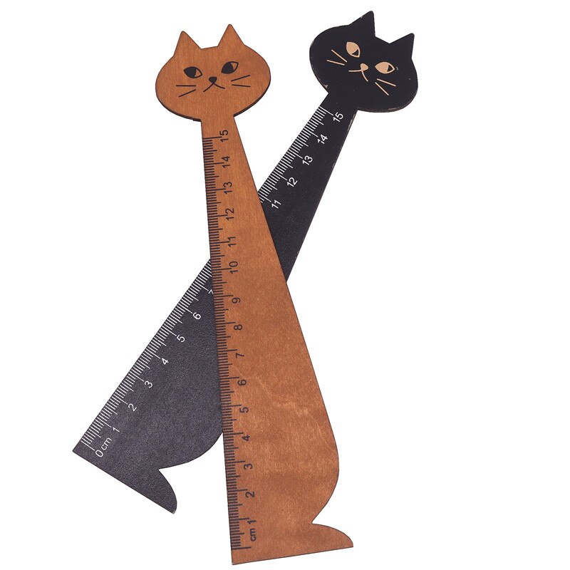 2 pcs 15cm Cartoon Cat Ruler Lovely Cat Shape Ruler Cute Wood Animal Straight Ruler For Kids School Supplies Stationery