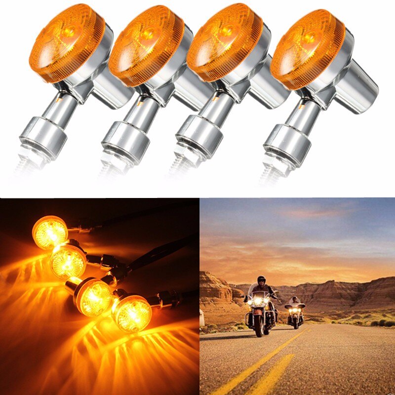 Clignotants et feux de stop pour motos, ampoule lumineuse de 12V, indicateurs ambrés chromés, 4 pièces