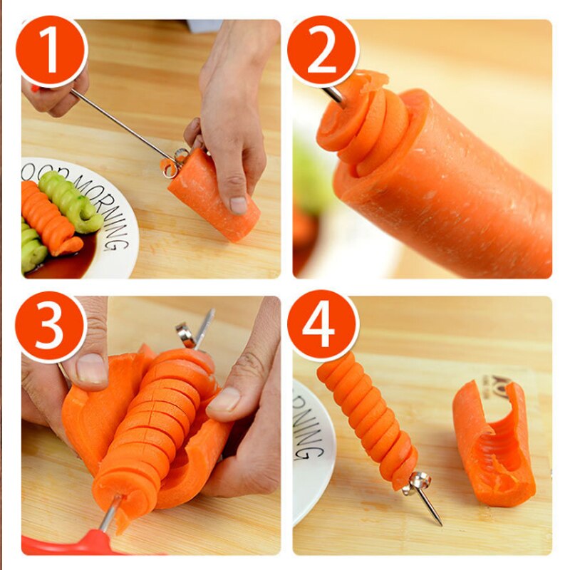 1 Uds cortador de frutas vegetales Scroll Manual de acero inoxidable rodante espiral zanahoria torsión cuchillo Screwer accesorios de cocina Gadget