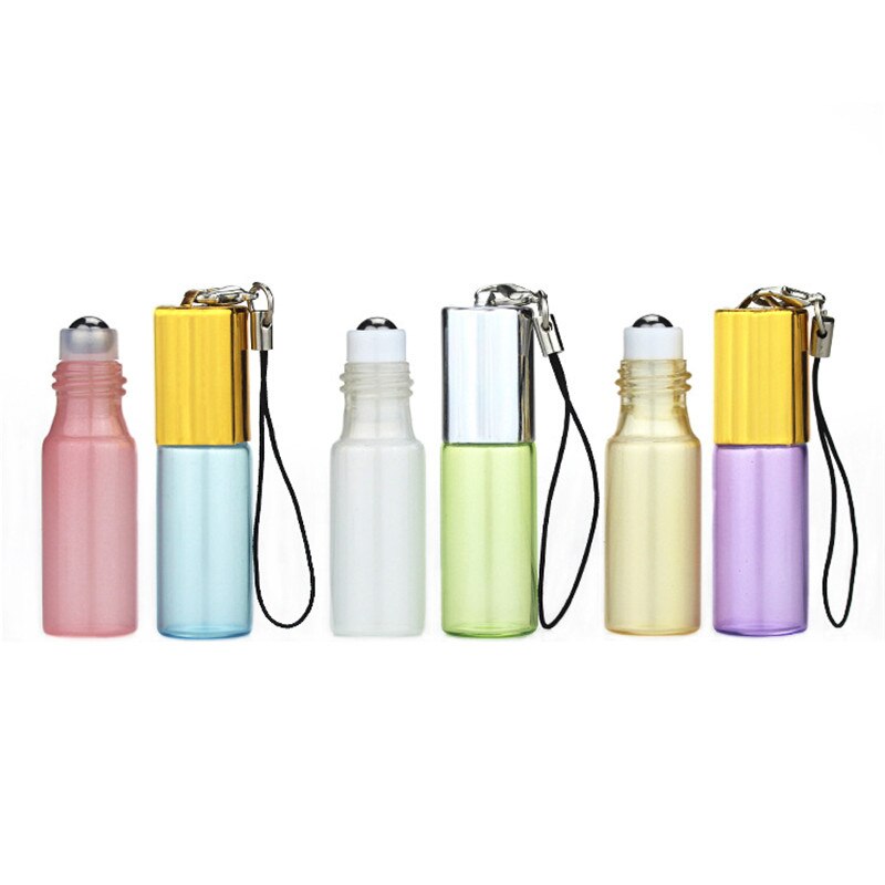 Mini bote de viaje portátil de 5ml botella de muestra de vidrio rellenable vacío enrollable con colgante para Perfume líquido de aceite esencial