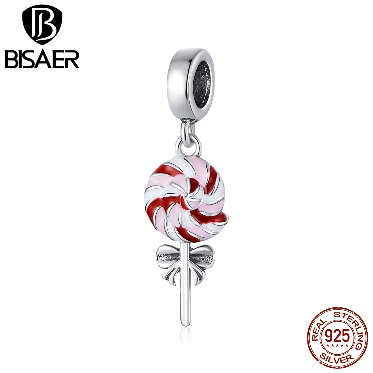 Bisaer lolly bedels 925 sterling zilveren roze emaille snoep kralen hanger voor originele armbanden kettingen sieraden ecc 1491