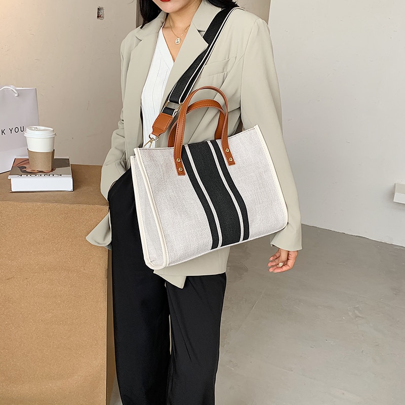 Sacs à main en toile tendance pour femmes, sacs à épaule de grande capacité, sacs à bandoulière de bonne , grand fourre-tout