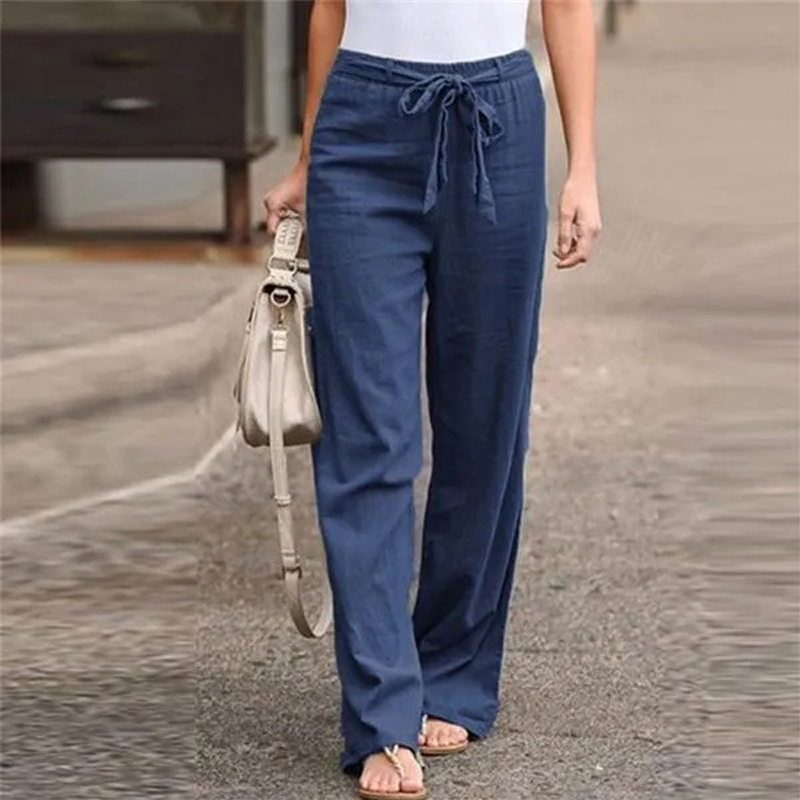Summer Elastic Waist Women Cotton Linen Pants Hight Waist Ankle-length Oversized Loose Trousers Female Casual Solid Color Pants