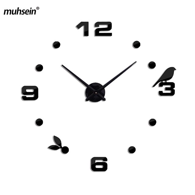 Grande horloge murale 3d auto-adhésive | Horloge numérique murale de grande taille, Style moderne comme d'anniversaire, ,: black / 37inch