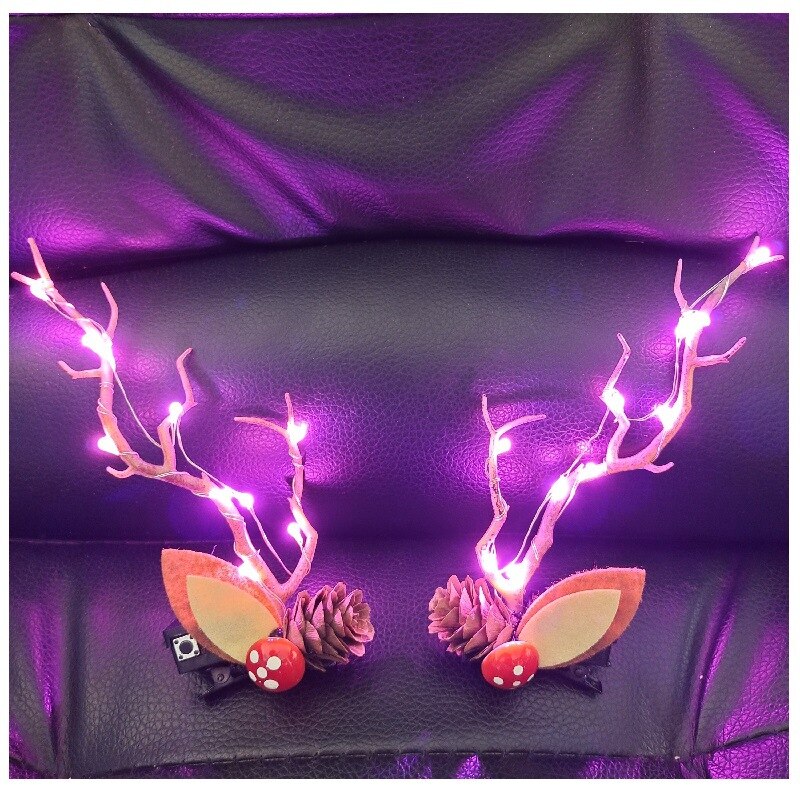 Épingles à cheveux Led en bois, barre Flash, oreilles d&#39;élan scintillantes, accessoires de bandeau en corne, de pâques