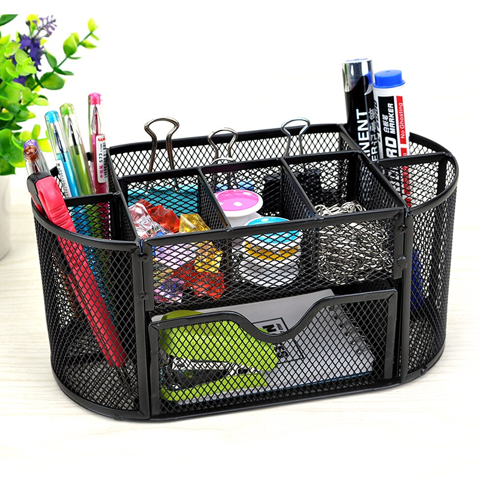 Desk Organizer 9 Storage Compartments Multi-functional Mesh Desk Organizer Pen Holder Stationery Office School Supplies